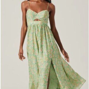 NWT ASTR the Label Green Floral Front Cutout Sleeveless Maxi Dress XS